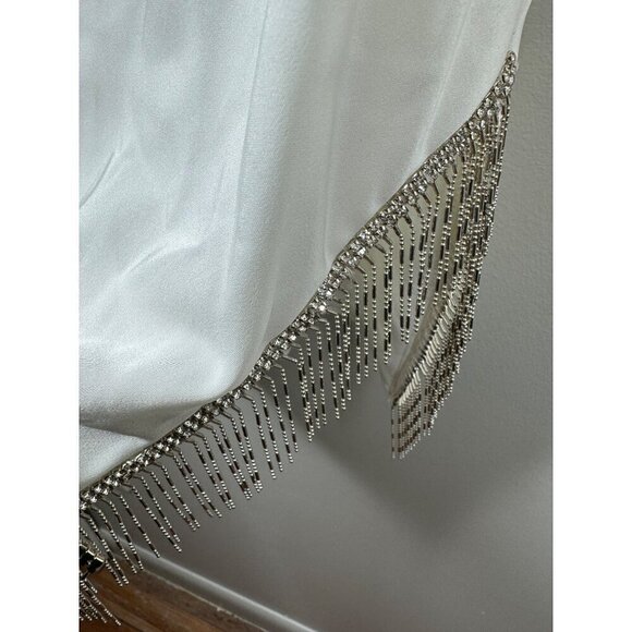 Mac Duggal Ieena 26405 White Tank Bead Fringe Mini Dress Scoop Neck Size 4 NWT - Picture 6 of 6